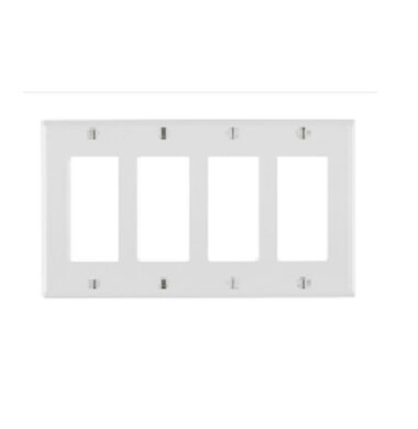 Leviton 80412-NW US Style 4 Gang Face Plate in White Nylon/Plastic